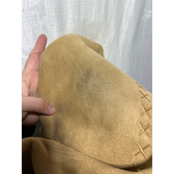 Vintage Faux Suede Jacket Large Tan Embroidered Howling Wolves Coldwater Creek - Picture 11 of 11